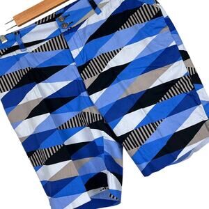 LOUDMOUTH GOLF Women's 16 Blue Geometric Diamond All Over Fun Bermuda 9" Shorts